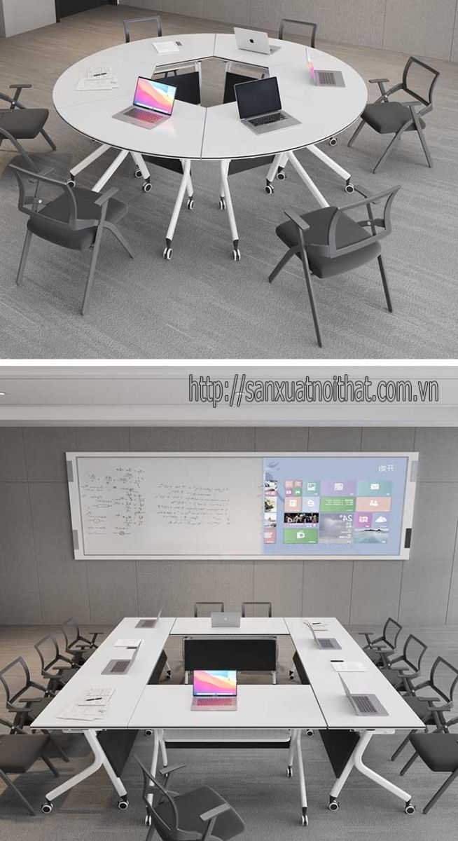 Bàn học gấp gọn có bánh xe được xắp xếp theo nhu cầu mục đích sử dụng